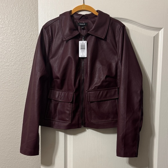 torrid Jackets & Blazers - torrid Faux Leather Zip Jacket in Deep Plum 0X NWT